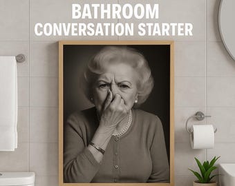 Funny Bathroom Wall Art Print, Vintage Woman Portrait Gift for Friend, Midcentury Poster Print, Toilet Humor Amusing Present Funny Bar Decor