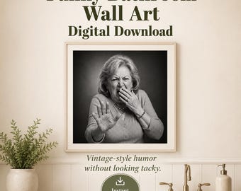 Grappige badkamerkunst aan de muur, portret geschokte vrouw, vintage humorprint (digitale download)