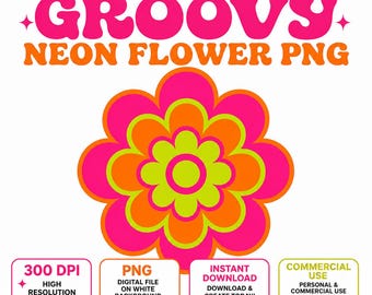 Neon bloemenmandala printbare muurdecoratie | Retro popart | Geometrische bloemenkunst digitale download | Direct te downloaden kunst