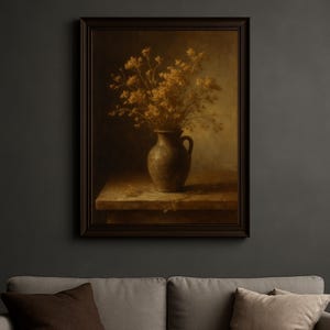 Moody Dark Wall Art | Rustic Dark Floral Autumn Painting, Moody Warm French Country Cottage Botanical Wall Decor, Downloadable Digital Print