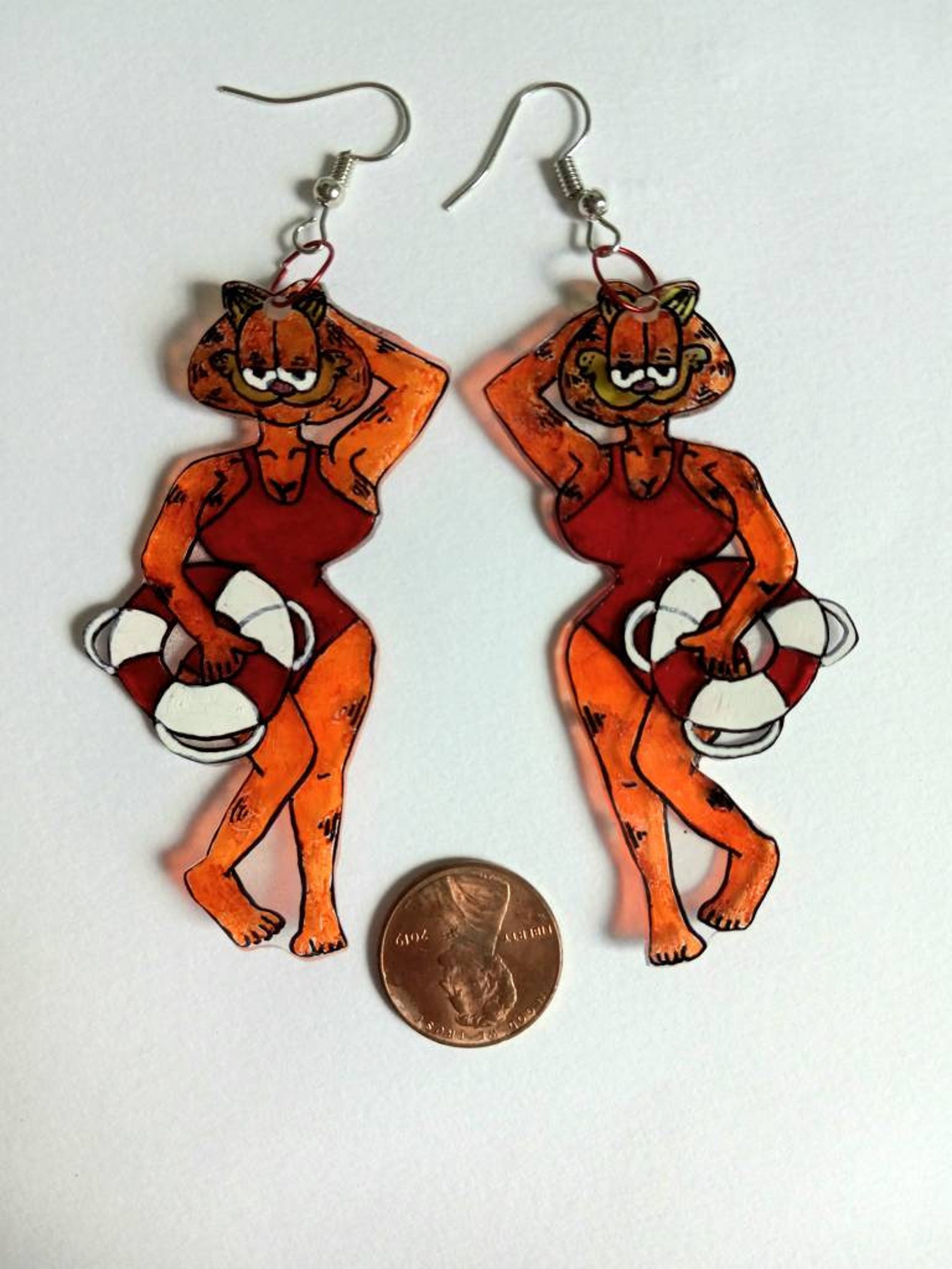 Lifeguard Garfield Original Design Shrinky Dink Earrings Etsy
