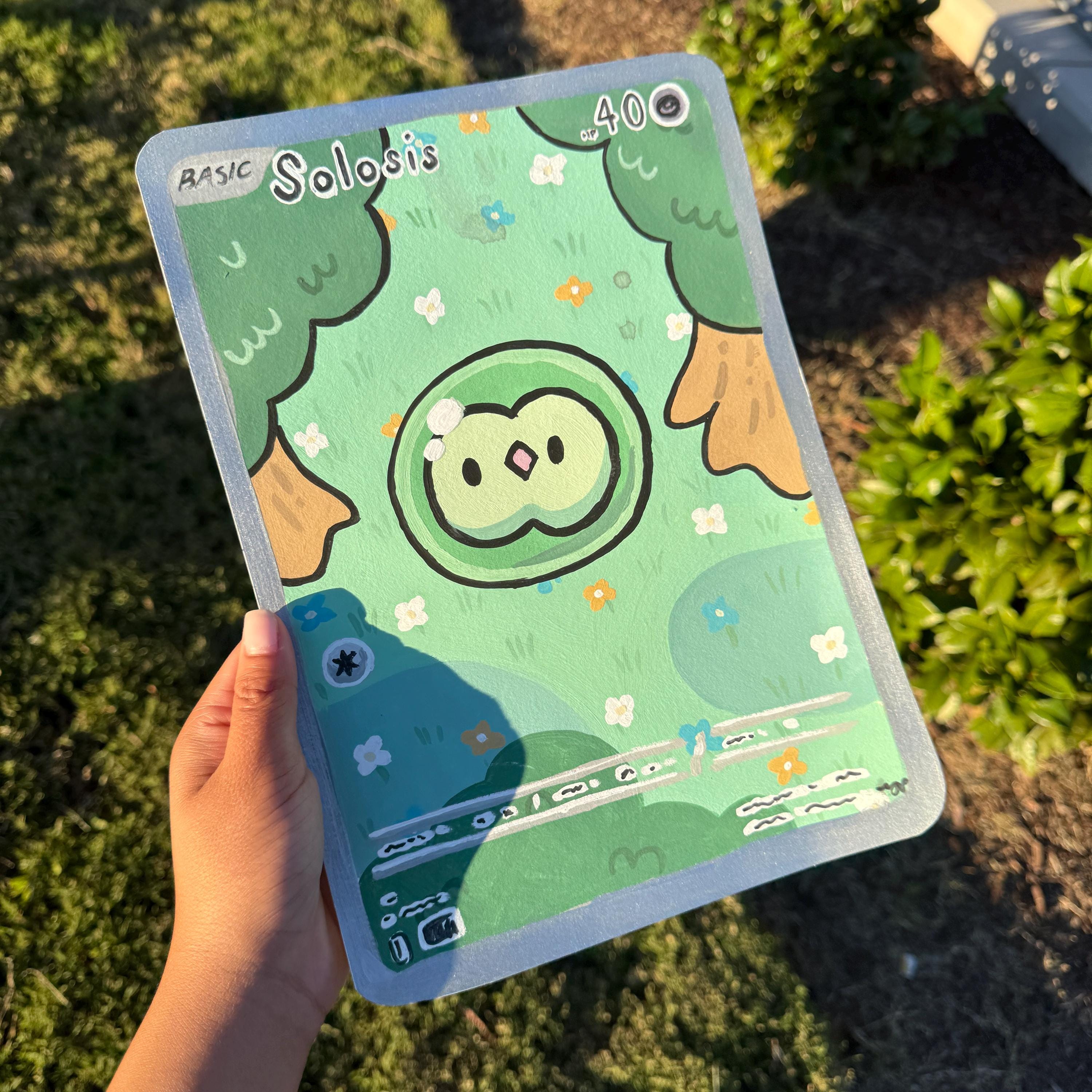 Hand Painted Original Medium Life-Size Solosis Pokmon Card | Duosion |  Reuniclus Evolution