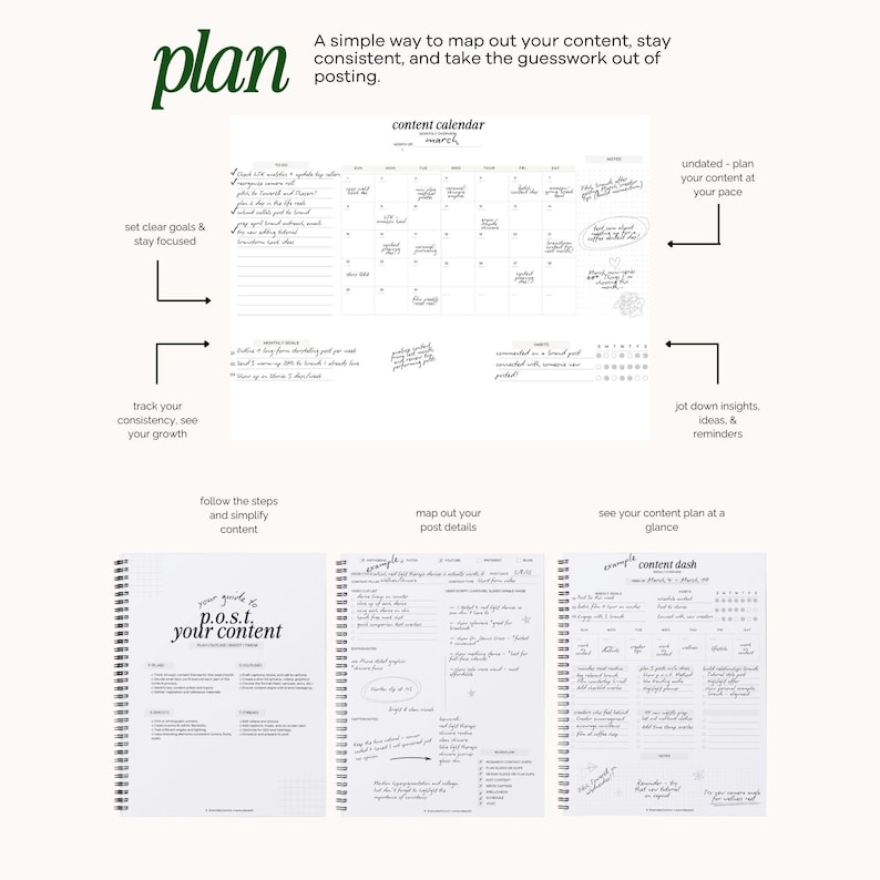 Social Media and Blogging Content Planner for Creators, Social Media Managers, Businesses - Undated Spiral Bound Physical Planner image 5