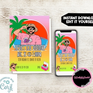 Un verano sin ti birthday invitation, bad bunny, benito, teens theme, adults, digital template, instant download, corjl, edit yourself, fun