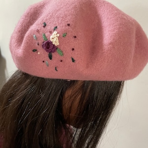 Hand Embroidered wool french beret