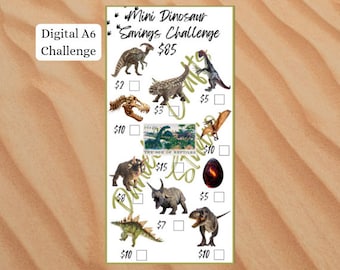 Mini A6 Dinosaur Savings Challenge Printable, Baby Dino Saving ...