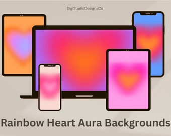 Aura Background | Screensaver | Wallpaper | App Covers | Digital Download - Rainbow Aura Heart