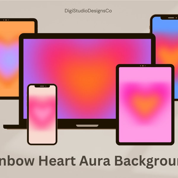 Aura Background | Screensaver | Wallpaper | App Covers | Digital Download - Rainbow Aura Heart