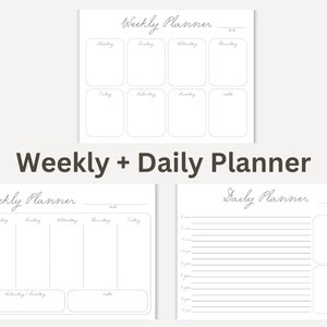 May include: Printable weekly and daily planner templates. The weekly planner has sections for Monday through Friday, Saturday/Sunday, and notes. The daily planner has sections for time slots from 6 am to 11 pm, to do list, and notes.