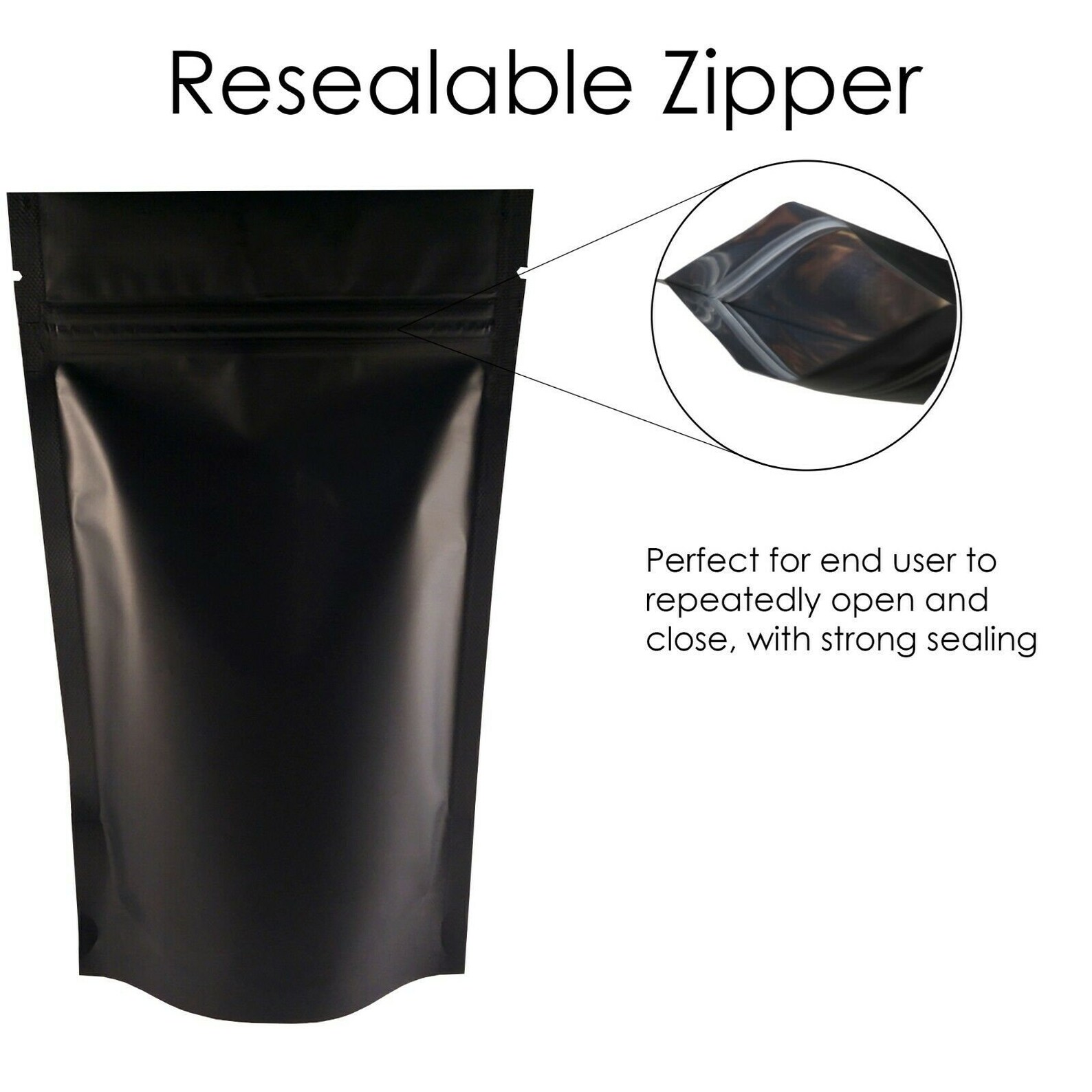 Matt Black Foil Zip Lock Resealable Bags Stand up Pouches Food Grade