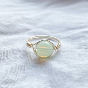 Opal Wire Wrapped Ring: Handmade Silver Adjustable Jewelry
