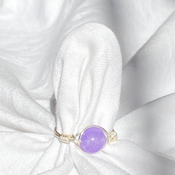 original purple jade ring, handmade ring, wire wrapped ring, cute rings, gift for women, trendy rings, stone wrapped ring, silver ring