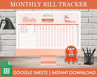 Bill Tracker Spreadsheet, Google Sheets Bill Tracking Template, Monthly Bills