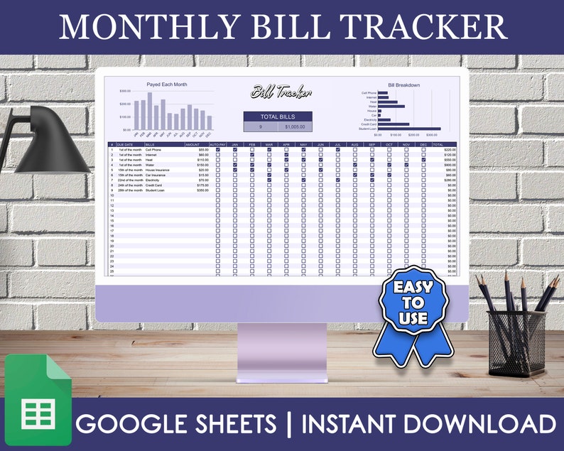 Bill Tracker Spreadsheet, Google Sheets Bill Tracking Template, Monthly Bill Tracker Spreadsheet, Google Sheets Bill Tracking Template, Monthly