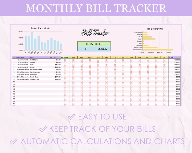 Bill Tracker Spreadsheet Google Sheets Bill Tracking - Etsy