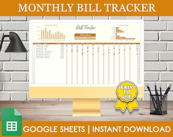 Bill Tracker Spreadsheet, Google Sheets Bill Tracking Template, Monthly Bills
