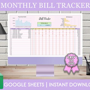 Bill Tracker Spreadsheet, Google Sheets Bill Tracking Template, Monthly Bills