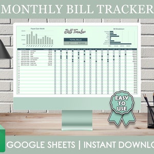 Bill Tracker Spreadsheet, Google Sheets Bill Tracking Template, Monthly Bills