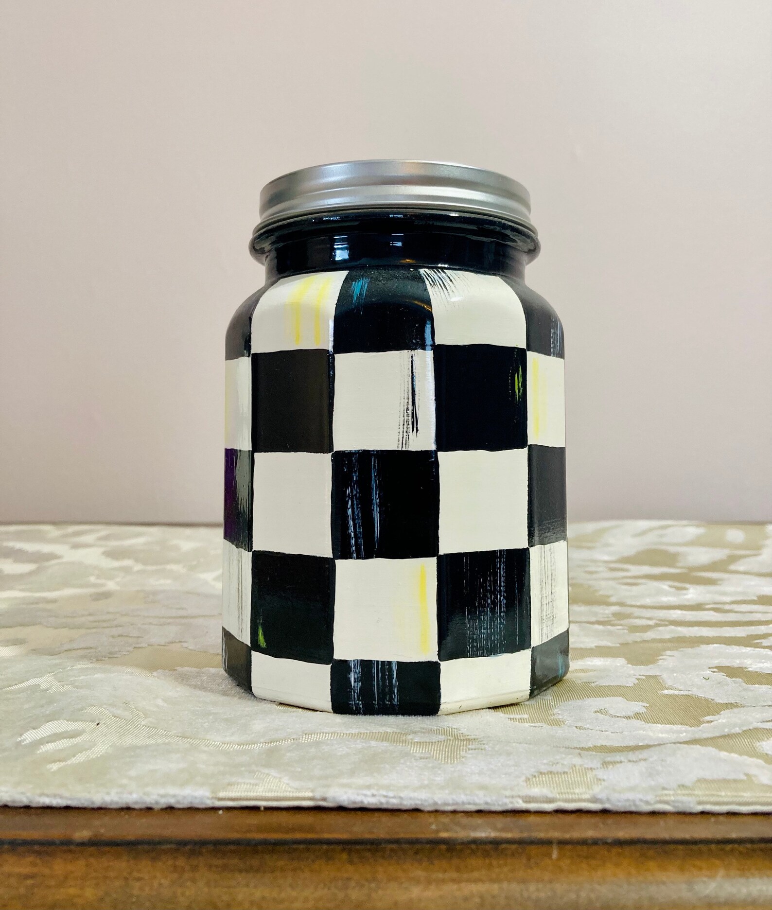 Checkered Glass Containers Set of 2 Etsy
