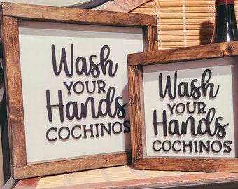 Wash Your Hands Cochinos, Spanglish Sign, Bathroom Humor, Wooden Sign, Kids Bathroom Decor, Funny Bathroom Sign, Modern Bathroom Sign