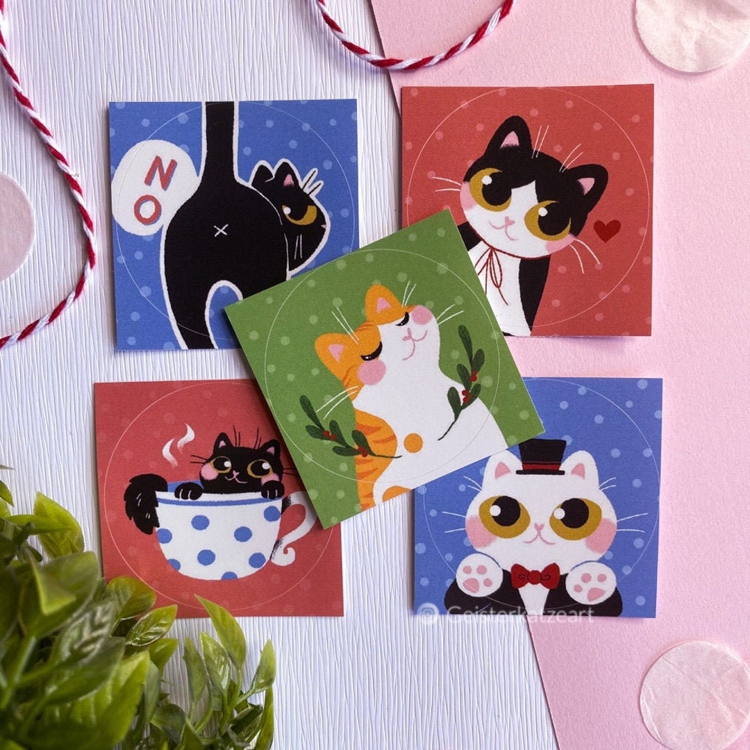 Cute Cat Sticker Pack | Kawaii | Round Stickers | Ghost Cat Art | Ghost ...