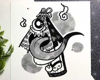 Yokai Kasa-Obake print | Yokai print | Japan | Square print | Japan | Kawaii | Yokai | Artprint