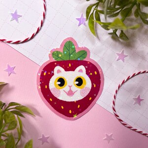 Strawberry Cat Sticker I Sticker I Cat sticker | Glitter I Geisterkatzeart | Geisterkatze