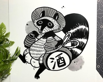 Yokai Tanuki print | Yokai print | Japan | Square print | Tanuki | Yokai | Japan | Artprint | Geisterkatzeart | Geisterkatze