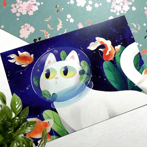 Cute Cat Postcards | Cat Postcards | Postcard | Kawaii | Koi Fish | Geisterkatzeart | Geisterkatze