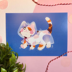 Rainy Cat | Cat Postcards | Postcard | Kawaii | Raincoat | Calico I Rain I Geisterkatzeart | Geisterkatze