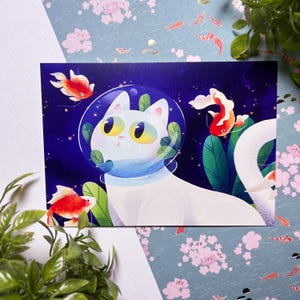 Cute Cat Postcards | Cat Postcards | Postcard | Kawaii | Koi Fish | Geisterkatzeart | Geisterkatze