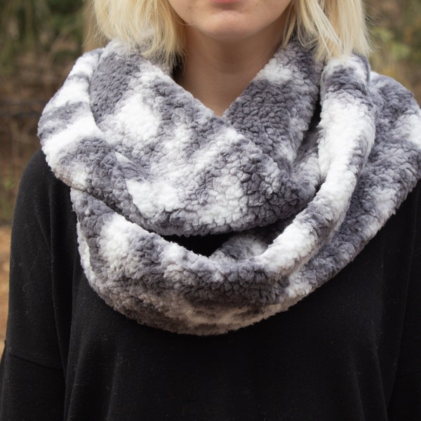 Grey Tie Dye Sherpa Infinity Scarf with Interior Security Pocket, For Women or Men