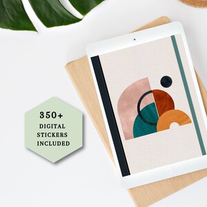 Digital Planner Undated + Matching Digital Stickers for Goodnotes, Notability, Noteshelf, Xodo on iPad, Geometric Watercolor Abstract Art