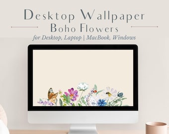 Aesthetic Boho Butterfly Flower Desktop Wallpaper, Mac Background, Cute Floral Laptop Wallpaper for Laptop and Computer, Mac, Windows