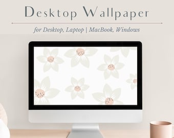 Fondo de pantalla de escritorio estético, fondo de computadora portátil minimalista neutro floral, fondo de escritorio floral lindo gris rosa
