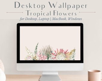 Aesthetic Dried Tropical Flower Desktop Wallpaper, Boho Mac Background, Cute Floral Laptop Wallpaper for Laptop and Computer, Mac, Windows