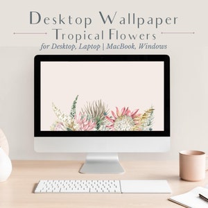 Aesthetic Dried Tropical Flower Desktop Wallpaper, Boho Mac Background, Cute Floral Laptop Wallpaper for Laptop and Computer, Mac, Windows
