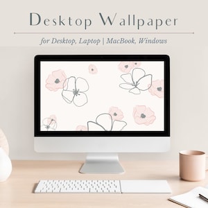 Sfondo estetico per il desktop Sfondo floreale neutro minimalista per laptop, Papaveri grigi rosa, Sfondo per desktop floreale carino per laptop