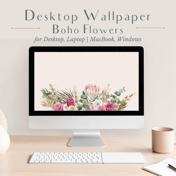 Aesthetic Dried Boho Flower Desktop Wallpaper, Mac Background, Cute Floral Laptop Wallpaper for Laptop and Computer, Mac, Windows