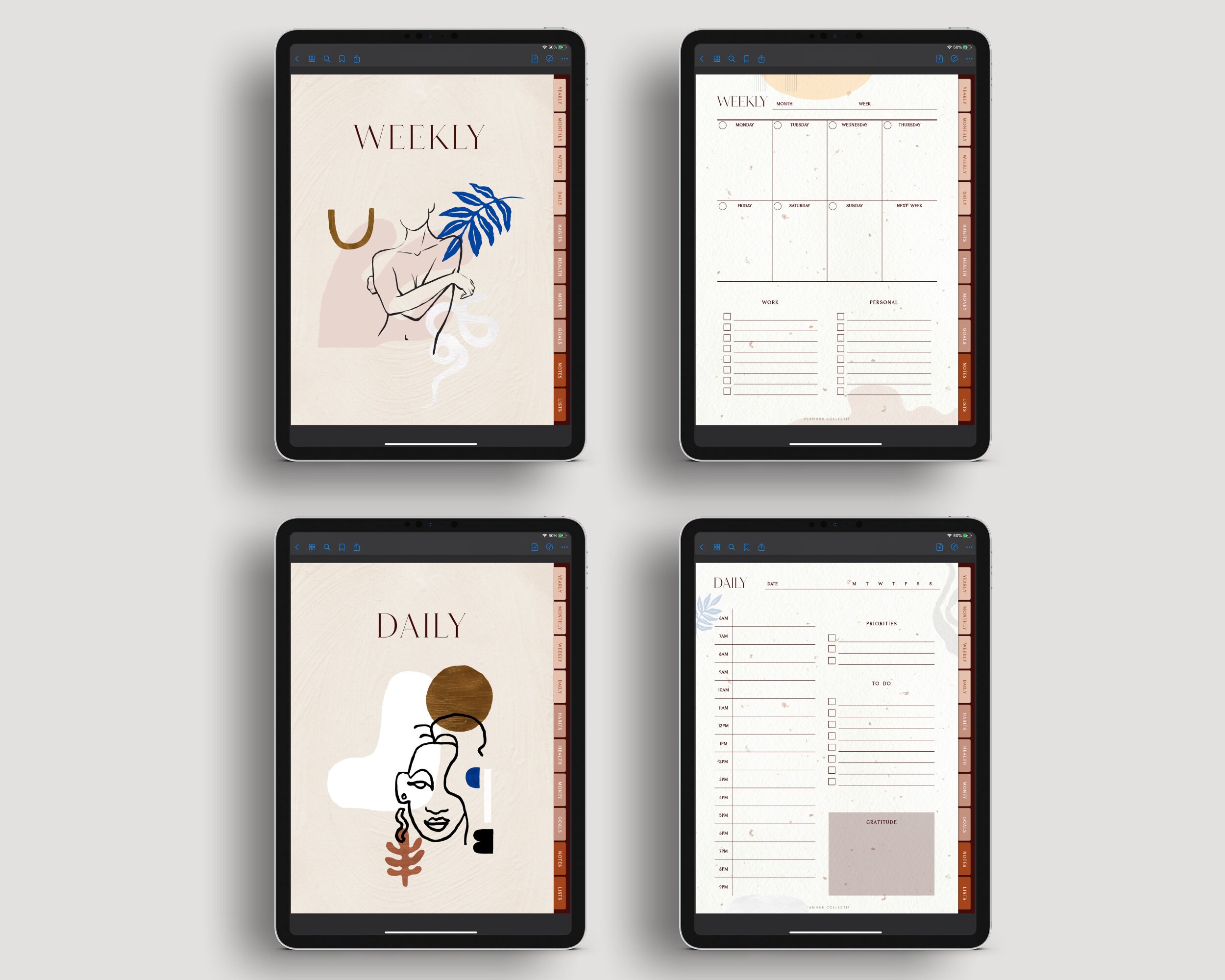 Undated Digital Planner With Hyperlinks, Matching Stickers, for ...