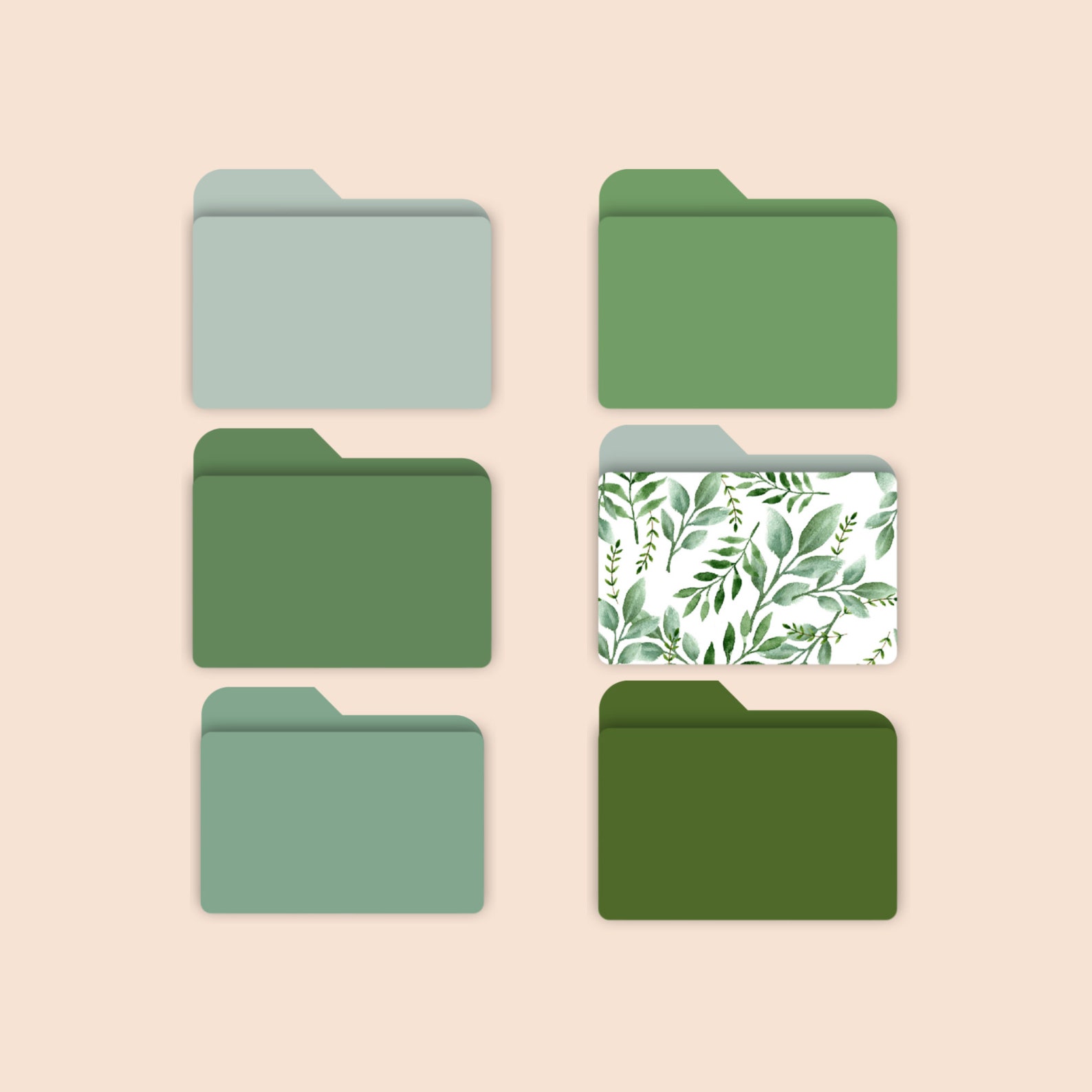 Aesthetic Botanical Green Desktop Folder Icons, Matching Desktop
