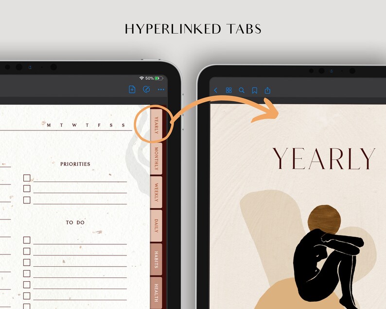 Undated Digital Planner With Hyperlinks, Matching Stickers, for ...