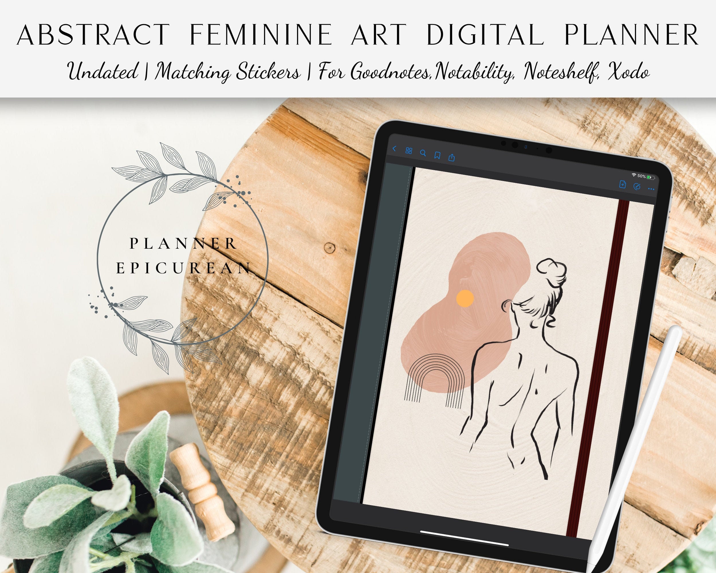 Undated Digital Planner With Hyperlinks, Matching Stickers, for ...