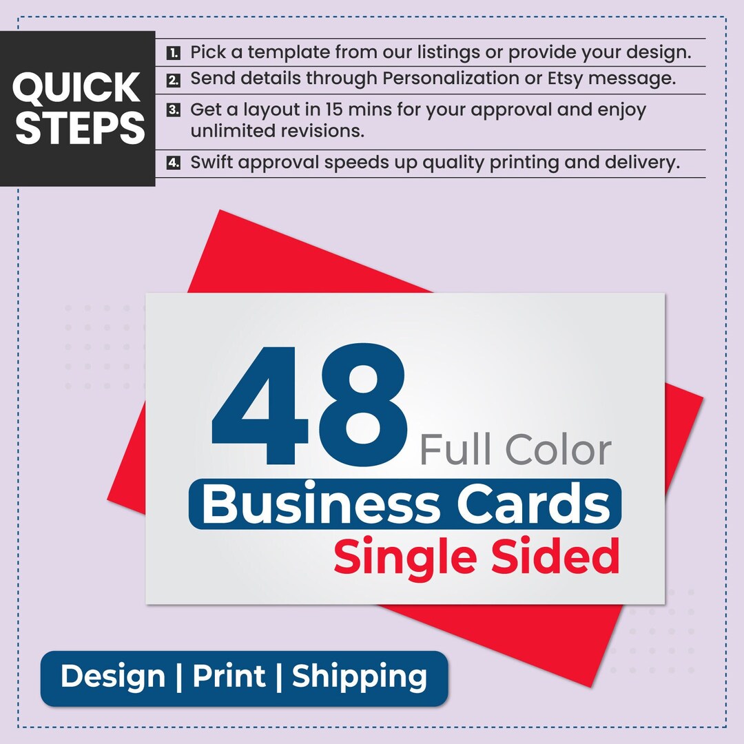 48 Full Color Business Card Printing With FREE Custom Design & Etsy