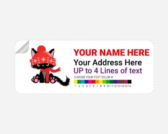 Return Address Labels, Full Color Personalized Mailing Labels, Return Address Stickers, Naughty Black Cat Theme Labels