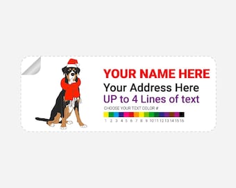 Return Address Labels, Full Color Personalized Mailing Labels, Return Address Stickers, Christmas Swiss Mountain Dog Theme Labels