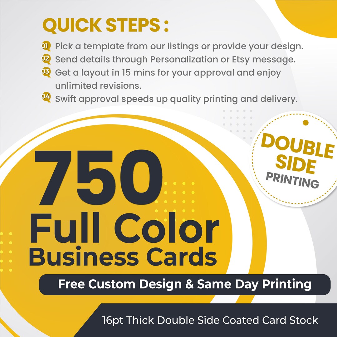 750 Custom Business Card Printing FREE DESIGN Add Logo & Etsy