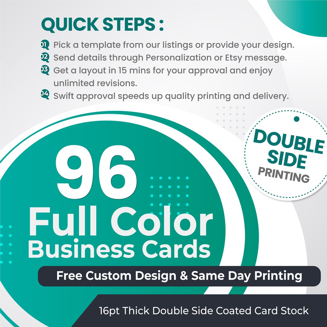 96 Custom Business Card Printing, FREE DESIGN, Add Logo & Social Media