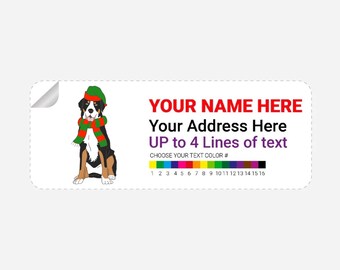 Return Address Labels, Full Color Personalized Mailing Labels, Return Address Stickers, Merry Christmas Bernese Mountain Dog Theme Labels