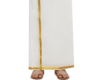 Mens Dhoti – Cream Cotton Double Jari Traditional Wear for Weddings & Festivals No pocket-no loop closure